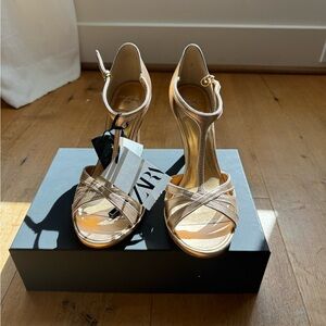 Kate Moss Zara Metallic Gold Strappy Heels
